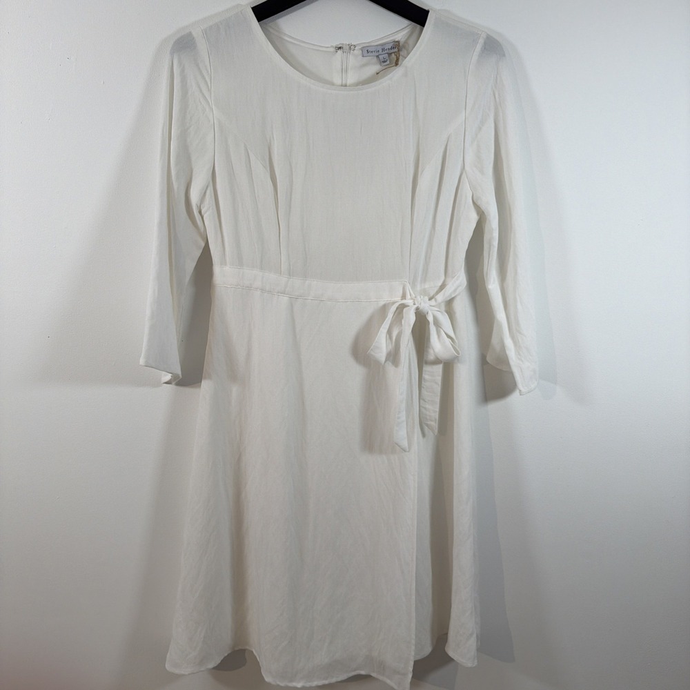 Stevie Hender White Wrap Midi Dress Large NWT Rayon Lined 3/4 Sleeve Tie Waist - Picture 11 of 11